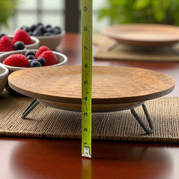 Vintage Pottery Barn Twilight Reclaimed Wood Platter Iron Stand Rustic Farmhouse - Picture 7 of 7